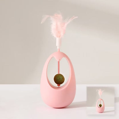 Self-Balancing Cat Mint Tumbler Toy with Feather Teaser