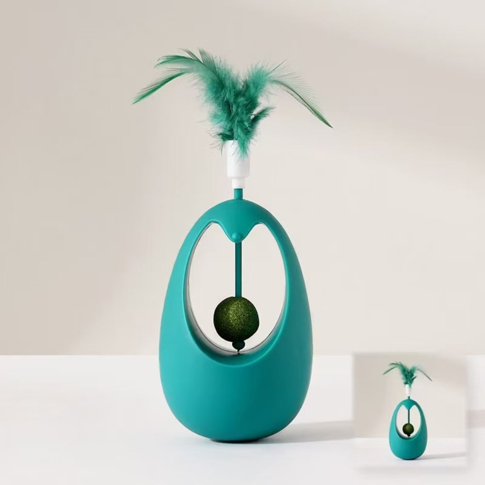 Self-Balancing Cat Mint Tumbler Toy with Feather Teaser