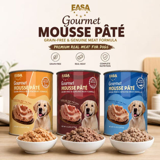 Gourmet Mousse Pâté Wet Dog Food (375g x 30 Cans) – Chicken / Beef / Tuna