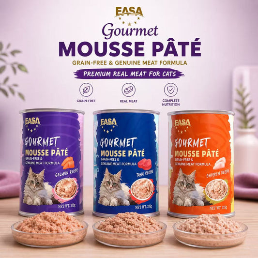 Gourmet Mousse Pâté Wet Cat Food (375g x 30 Cans) – Chicken / Tuna / Salmon
