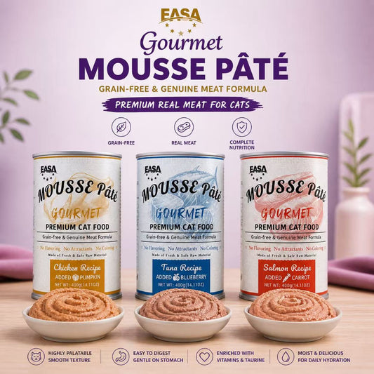 Gourmet Mousse Pâté Wet Cat Food (400g x 30 Cans) – Chicken & Pumpkin / Tuna & Blueberry / Salmon & Carrot
