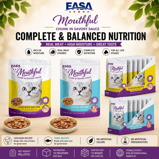 EASA Mouthful Wet Cat Food – Chunk in Savory Sauce (Chicken / Salmon & Tuna) 85g