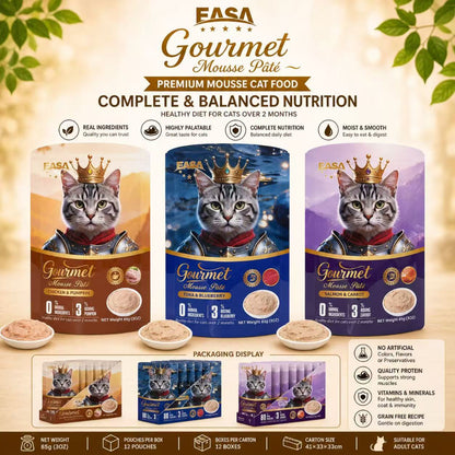 EASA Gourmet Mousse Pâté Cat Food – Chicken & Pumpkin / Tuna & Blueberry / Salmon & Carrot (85g)