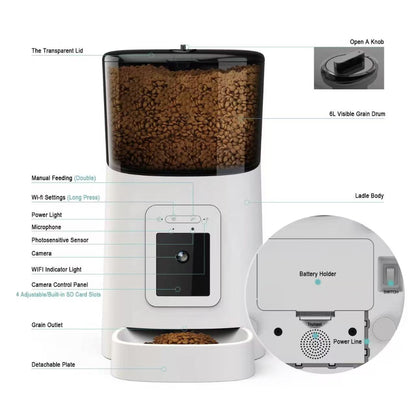 Smart Pet Feeder with 1080P Camera – 6L WiFi Automatic Dog & Cat Feeder (Tuya App)