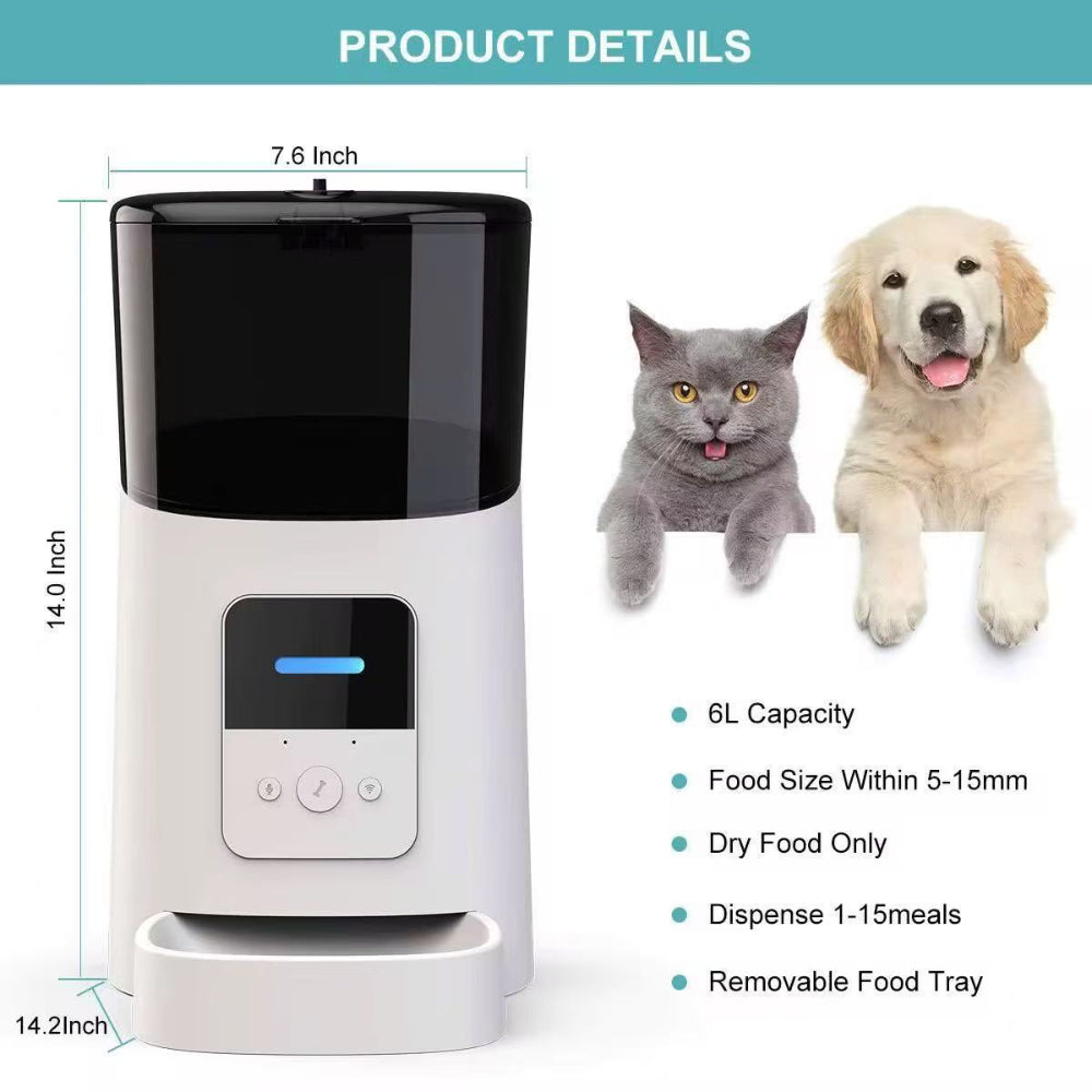Smart Pet Feeder 480P Camera WiFi Automatic Feeder 6L Capacity APP Control QQ005 Pro