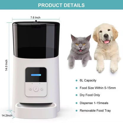 Smart Pet Feeder 480P Camera WiFi Automatic Feeder 6L Capacity APP Control QQ005 Pro