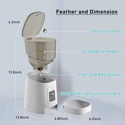 Smart Pet Feeder 480P Camera WiFi Automatic Feeder 6L Capacity APP Control QQ005 Pro