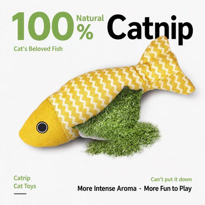 Catnip Fish Plush Toy – Bite-Resistant Cotton Linen Cat Chew Toy, Interactive Self-Play Cat Toy for Kittens & Cats