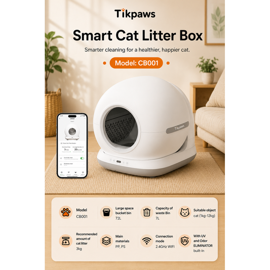TikPaws TK-CB001 Smart Cat Litter Box – Automatic Self-Cleaning Cat Toilet with App Control & Odor Eliminator