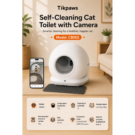 TikPaws CB002 Smart Self-Cleaning Cat Litter Box – 1080P Camera Automatic Cat Toilet with UV Sterilization & App Control