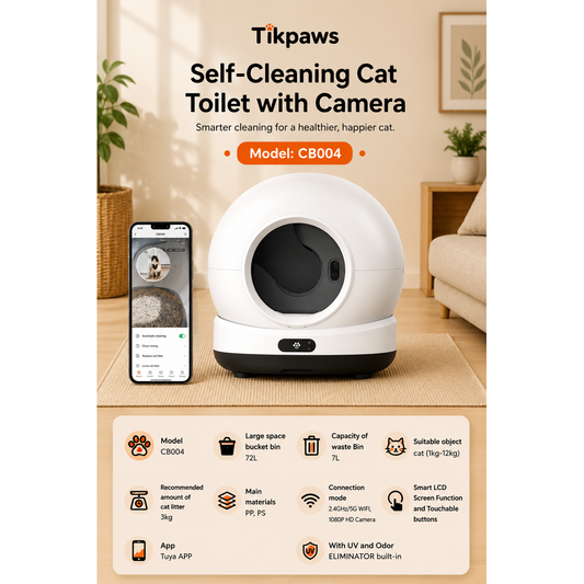 TikPaws CB004 Smart Cat Litter Box – 1080P Camera Self-Cleaning Cat Toilet with Smart LCD & App Control