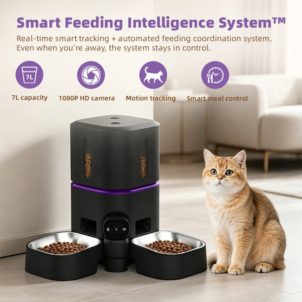 TikPaws CC002 Smart Pet Feeder 2026  – 7L Dual Bowl Automatic Feeder with 1080P Camera & App Control