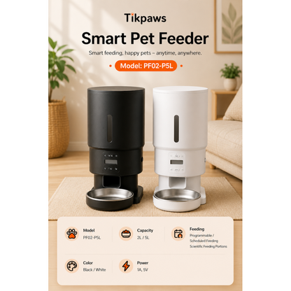 TikPaws PF02-P5L Automatic Pet Feeder – Programmable Food Dispenser with Scheduled Feeding & Portion Control