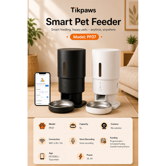 TikPaws PF07-5L Smart Pet Feeder – 5L Automatic Food Dispenser with Dual WiFi & App Control