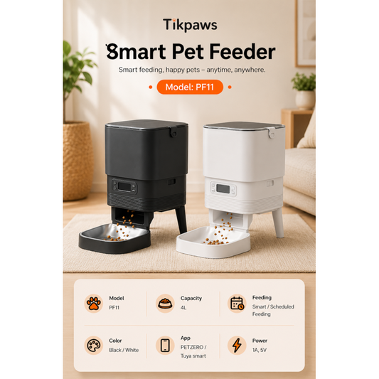 TikPaws PF11 Automatic Pet Feeder – 4L Programmable Food Dispenser with LCD Display & Portion Control