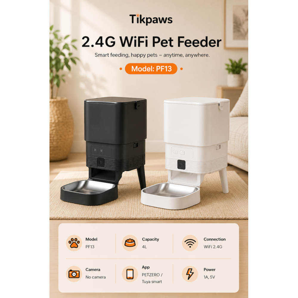TikPaws PF13 WiFi Pet Feeder – 4L Automatic Food Dispenser with Smart Scheduling & App Control