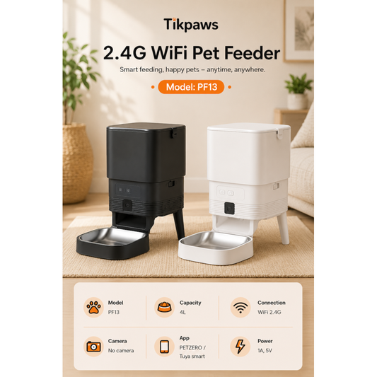 TikPaws PF13 WiFi Pet Feeder – 4L Automatic Food Dispenser with Smart Scheduling & App Control