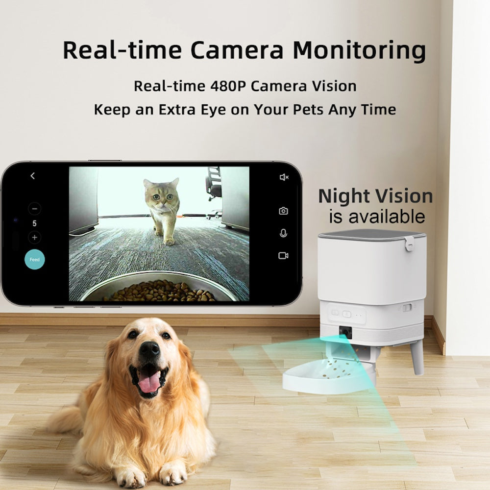 TikPaws PF15 Smart Pet Feeder – 4L Automatic Food Dispenser with 480P Night Vision Camera, WiFi & Voice Recording