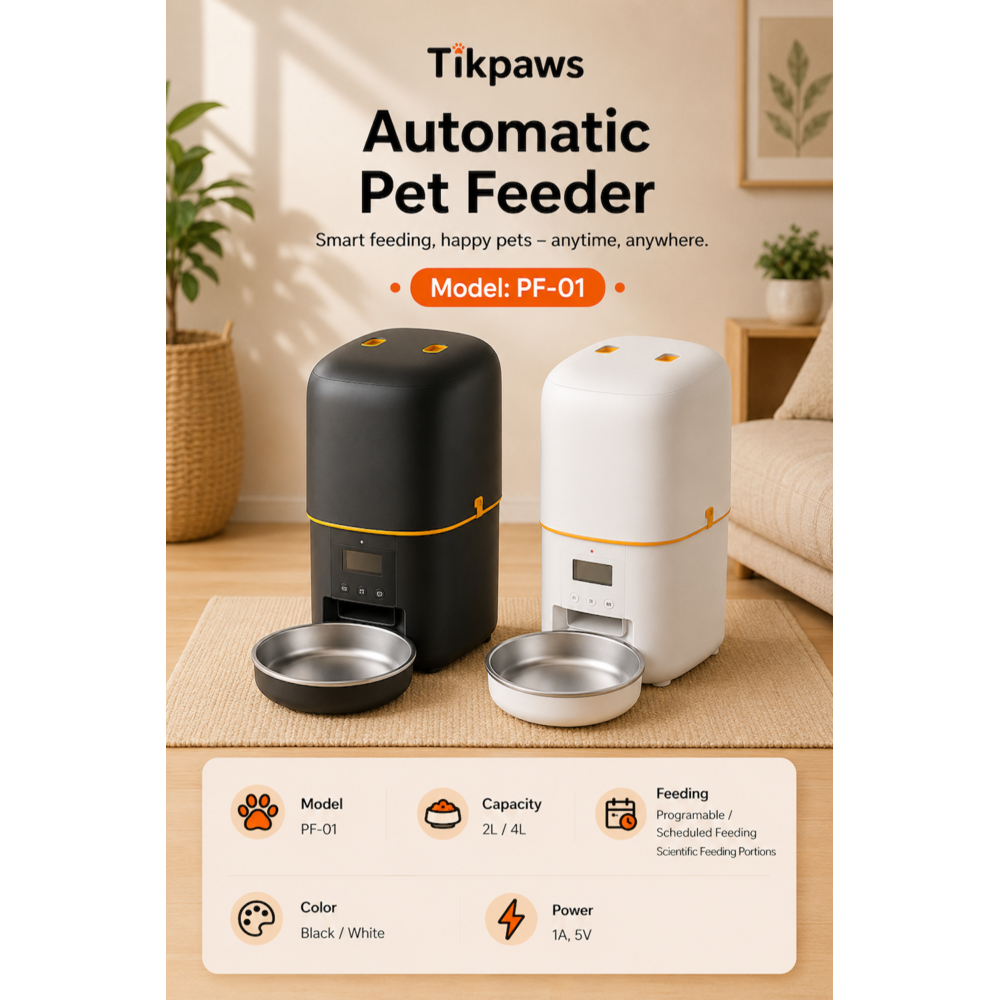 TikPaws PF01 Automatic Pet Feeder – Programmable Food Dispenser with LCD Display & Scientific Portion Control