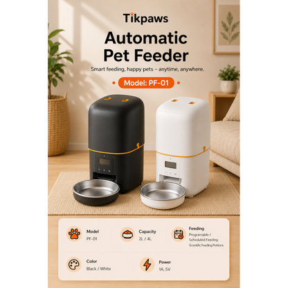 TikPaws PF01 Automatic Pet Feeder – Programmable Food Dispenser with LCD Display & Scientific Portion Control