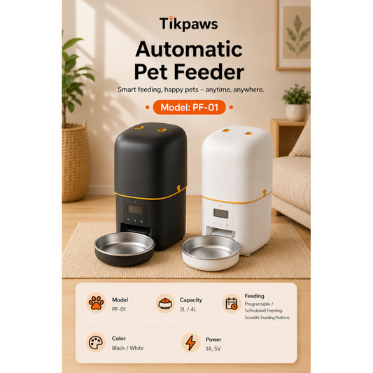 TikPaws PF01 Automatic Pet Feeder – Programmable Food Dispenser with LCD Display & Scientific Portion Control