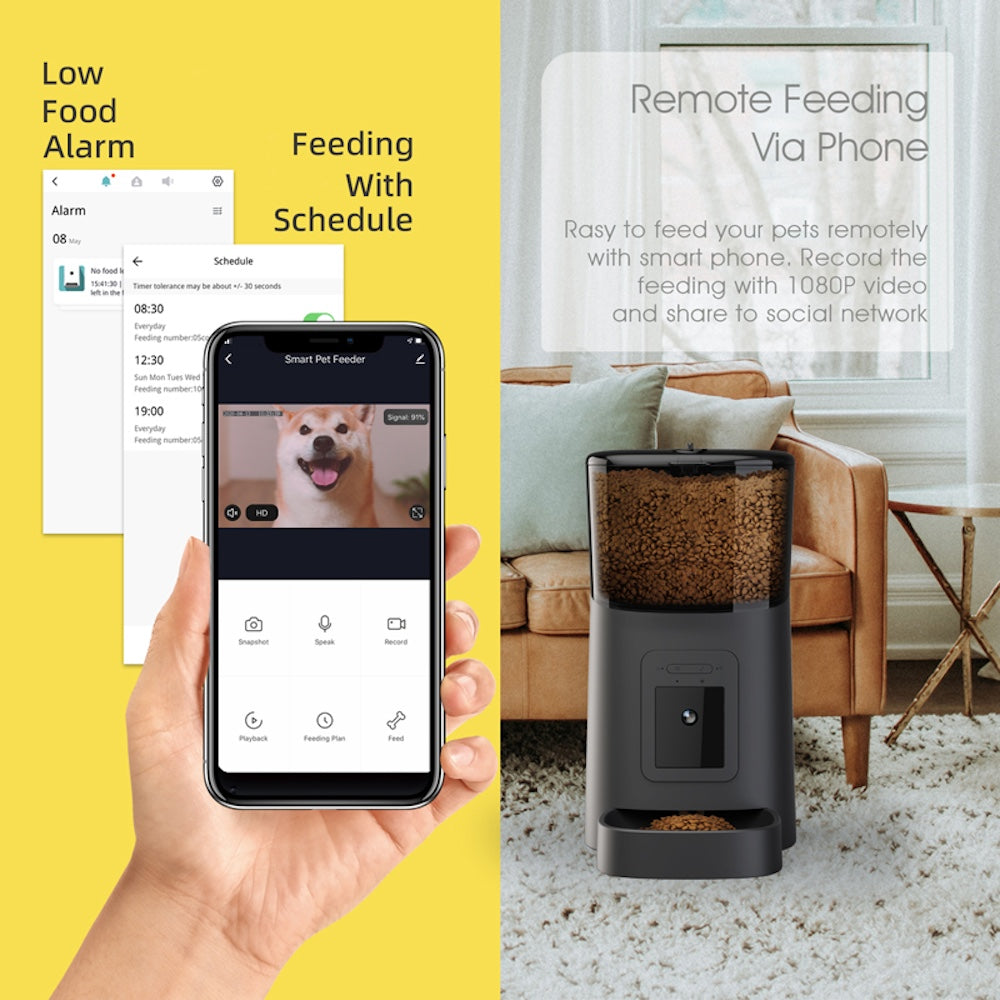 Smart Pet Feeder PP003 – 6L Automatic Pet Food Dispenser with 1080P Camera, Voice Recording & Smart Feeding Schedule