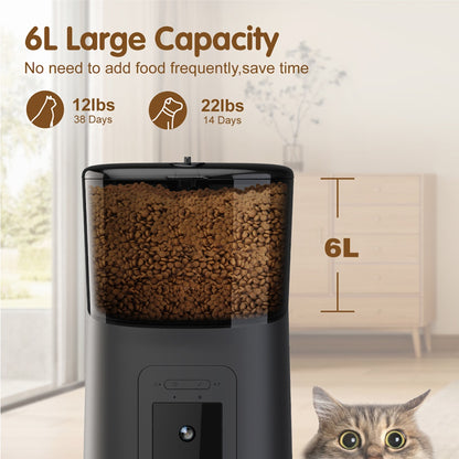 Smart Pet Feeder PP003 – 6L Automatic Pet Food Dispenser with 1080P Camera, Voice Recording & Smart Feeding Schedule