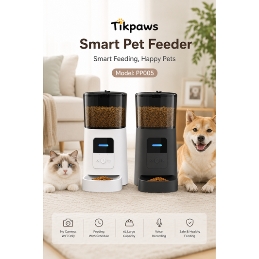 TikPaws PP005 WiFi Smart Pet Feeder – 6L Automatic Food Dispenser , 2.4GHz WiFi & Voice Recording