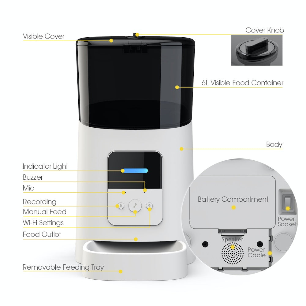TikPaws PP005 WiFi Smart Pet Feeder – 6L Automatic Food Dispenser , 2.4GHz WiFi & Voice Recording