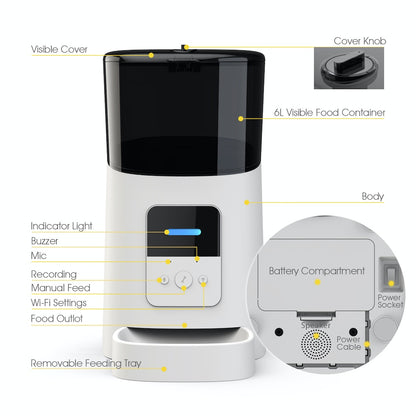 TikPaws PP005 WiFi Smart Pet Feeder – 6L Automatic Food Dispenser , 2.4GHz WiFi & Voice Recording