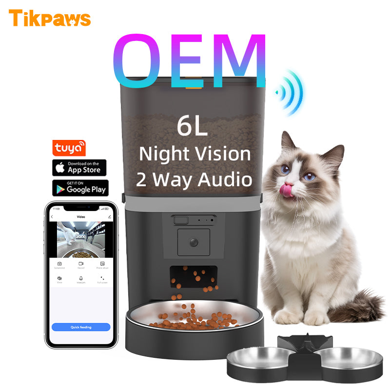 TikPaws QQ005 Pro Smart Pet Feeder – 6L Automatic Single Bowl Food Dispenser with 480P Night Vision Camera & WiFi Control
