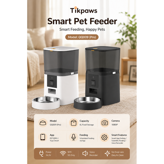 TikPaws QQ009 Pro Smart Pet Feeder – 1080P HD Camera Automatic Food Dispenser with Dual WiFi & App Control