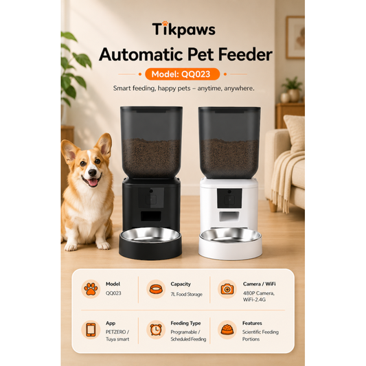 TikPaws QQ003 WiFi Pet Feeder – 7L Automatic Food Dispenser with Smart Scheduling & Voice Recording