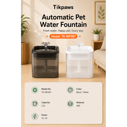 TikPaws TK-WF001 Automatic Pet Water Fountain – 2.2L Smart Drinking Fountain for Cats & Dogs