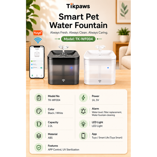 TikPaws TK-WF004 Smart Pet Water Fountain – 2.2L WiFi Automatic Water Fountain with App Control & UV Sterilization