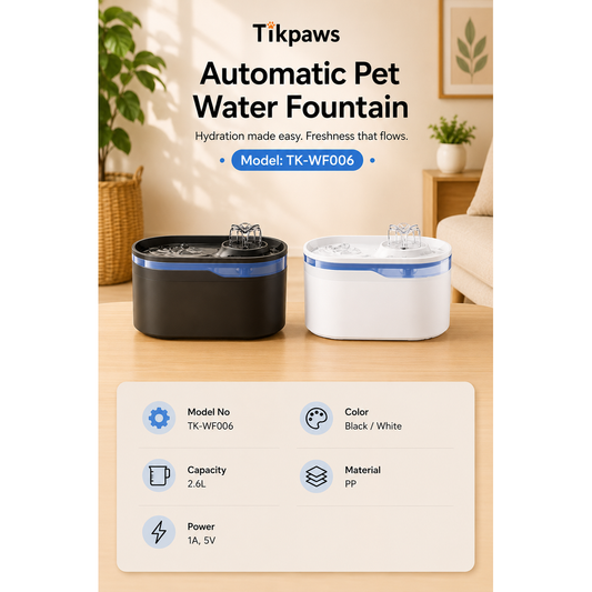 TikPaws TK-WF006 Automatic Pet Water Fountain – 2.8L Ultra-Quiet Drinking Fountain for Cats & Dogs
