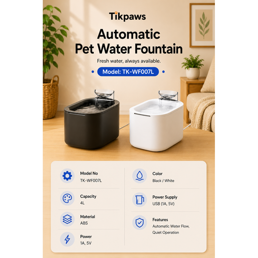TikPaws TK-WF007L Automatic Pet Water Fountain – 4L Ultra-Quiet Water Fountain for Cats & Dogs