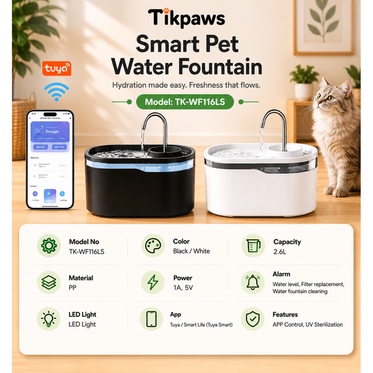 TikPaws TK-WF116LS Smart Pet Water Fountain – 2.6L Smart Water Fountain with APP Control